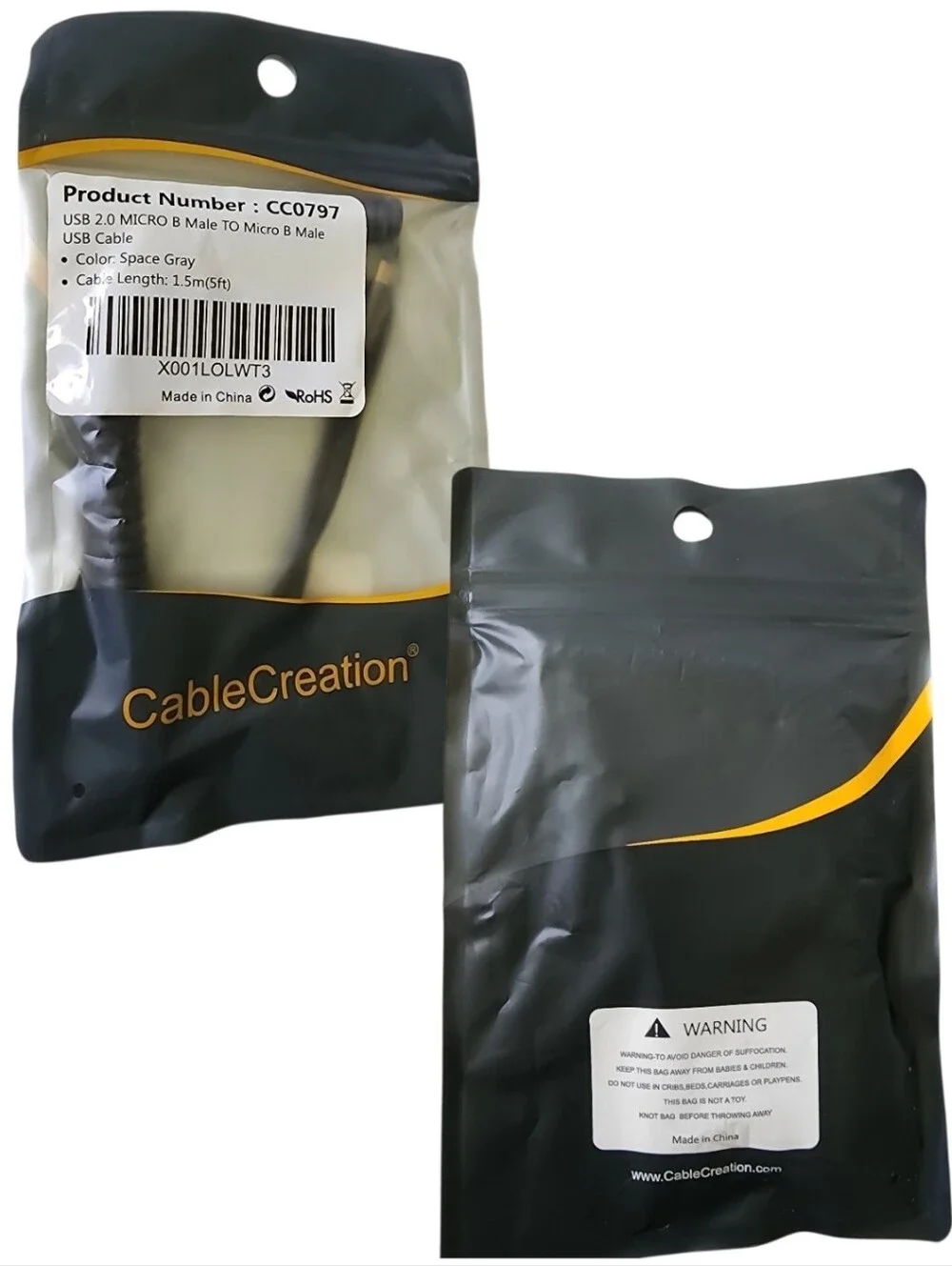 Cable Creations USB 2.0 Micro B Male To Micro B Male Cable, 5ft